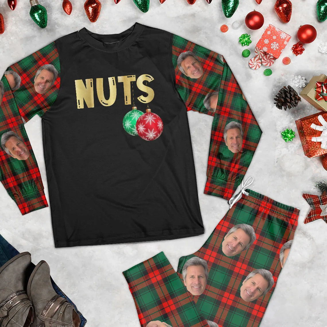 Chest Nuts Funny Christmas Couples - Personalized Photo Pajamas
