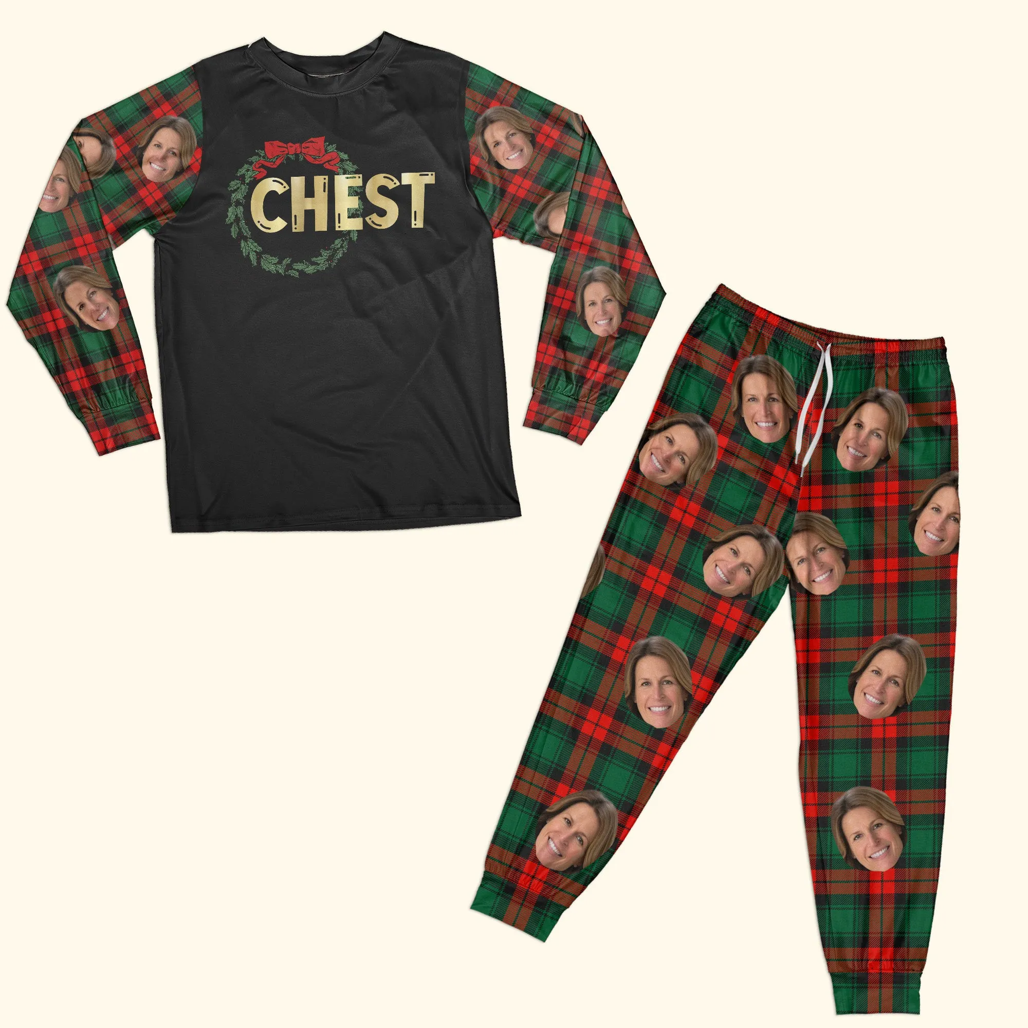 Chest Nuts Funny Christmas Couples - Personalized Photo Pajamas