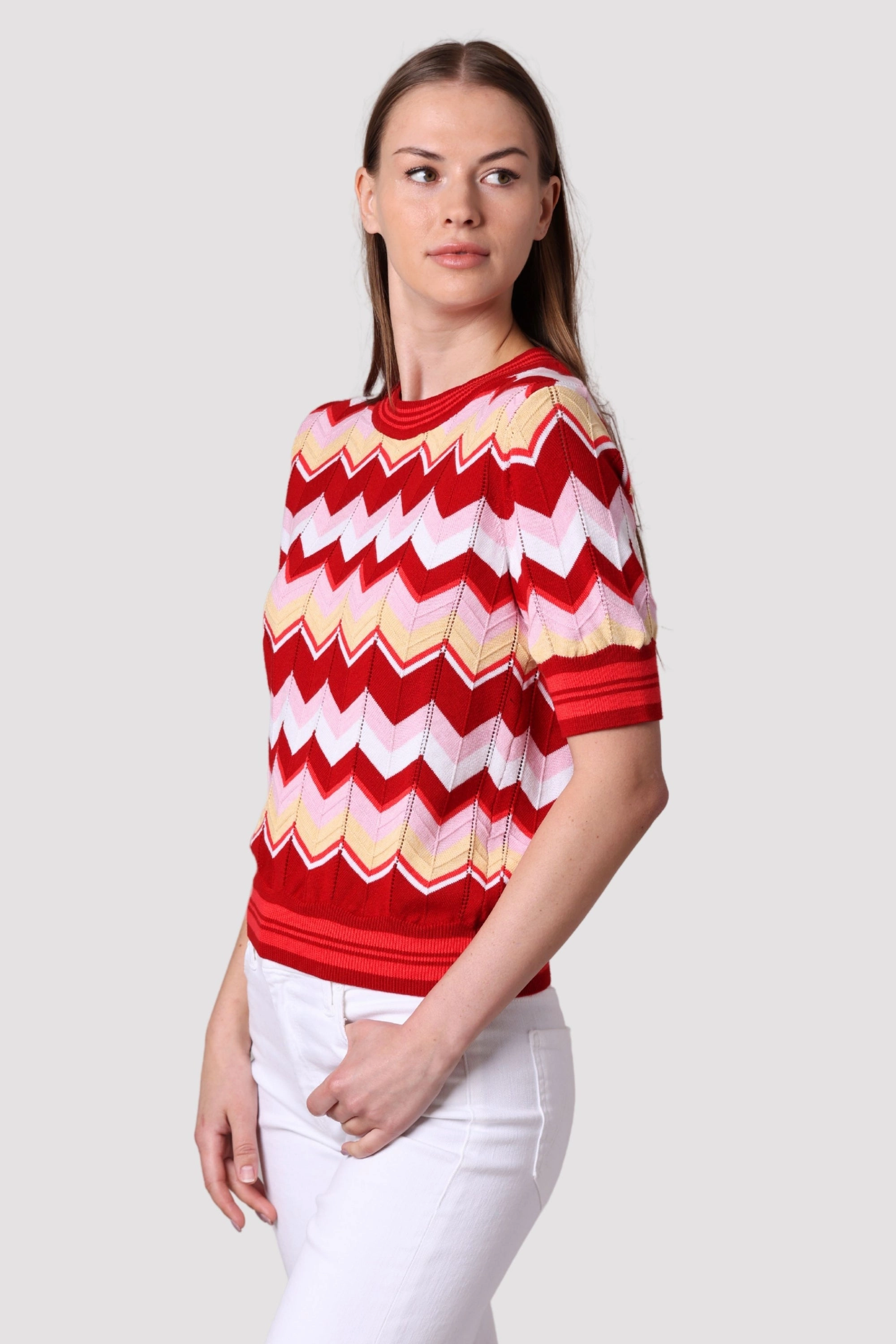 Soft Cotton NonFadeFinish CHEVRON POINTELLE CREW TEE