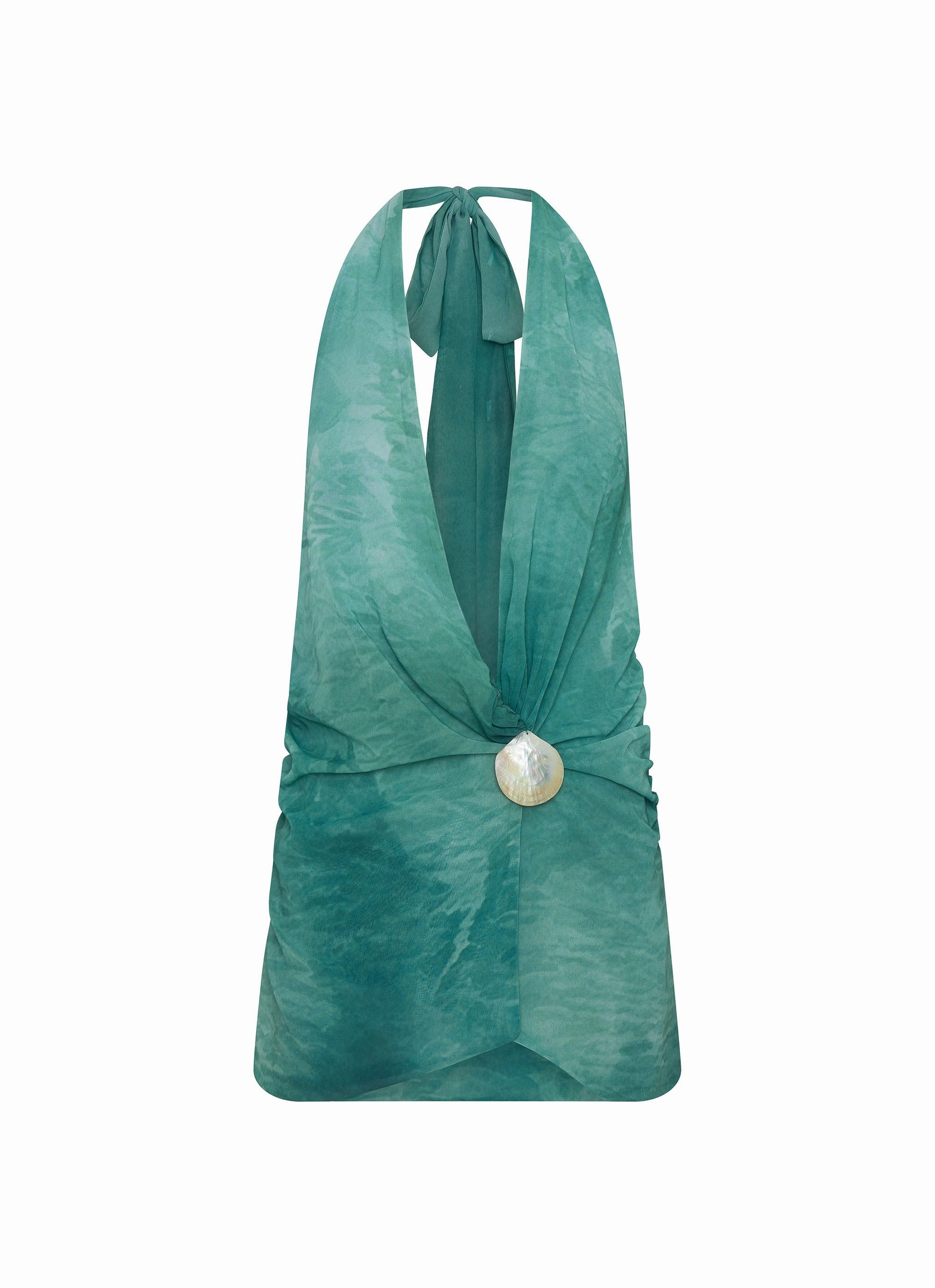 Subtle tone Eleanora Plunge Scarf Mini Dress - Green Tie Dye