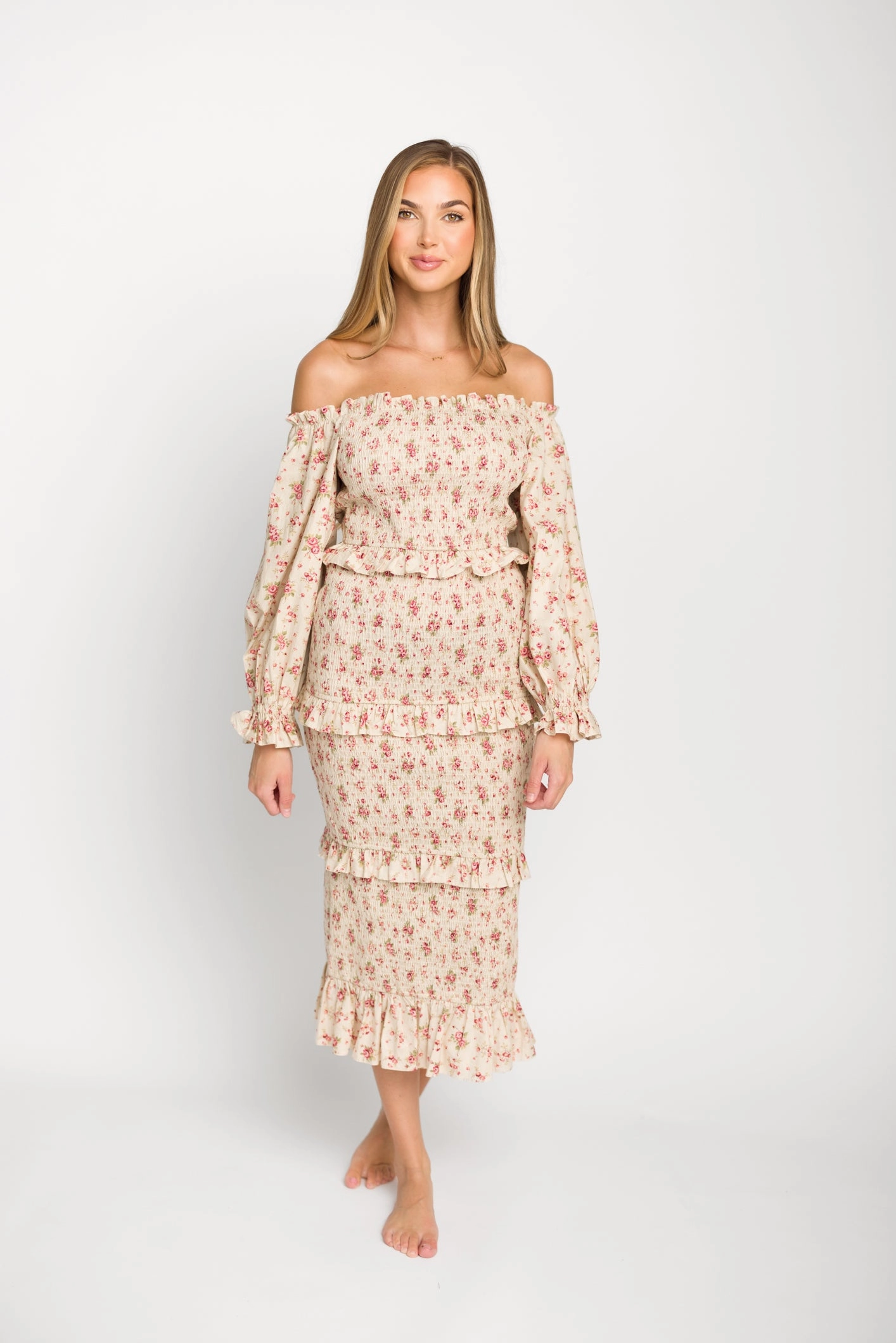 Poised Vibe Classic Look Lila Floral Printed Smocked Midi Dress in Pink - Bump Friendly *Final-Sale*