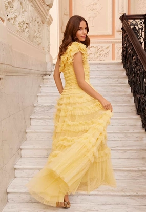 Lisette Ruffle One-Shoulder Gown Calm Texture