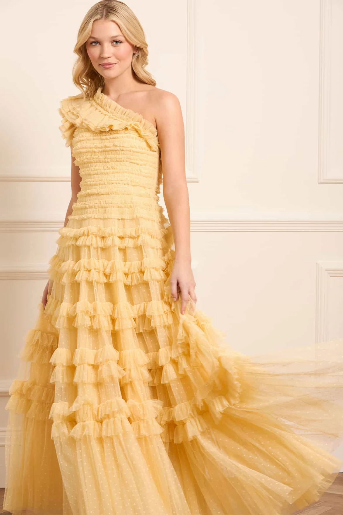Lisette Ruffle One-Shoulder Gown Calm Flow