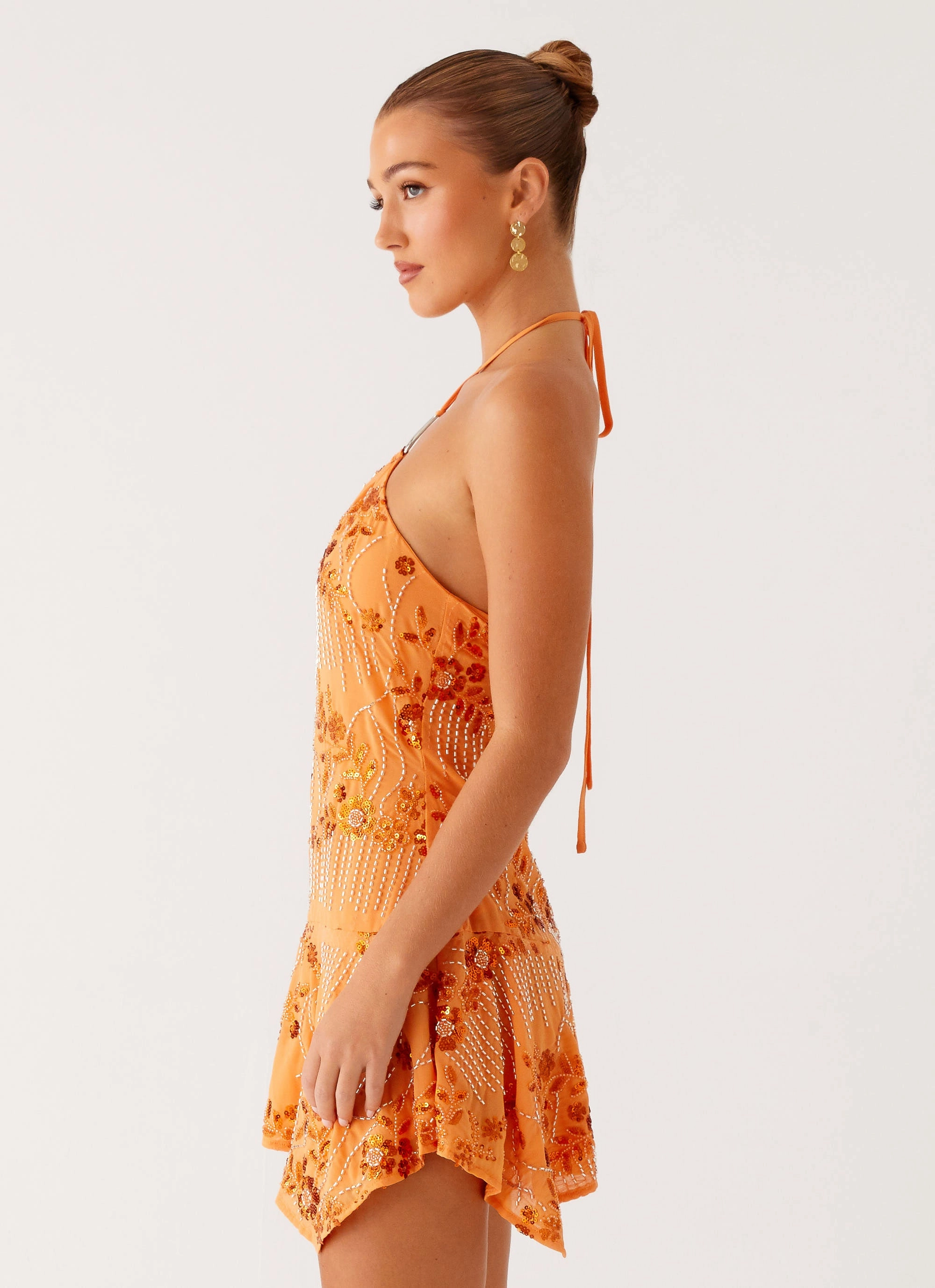 Ampolia Halter Mini Dress - Orange Clean Chic Trendy Vibes
