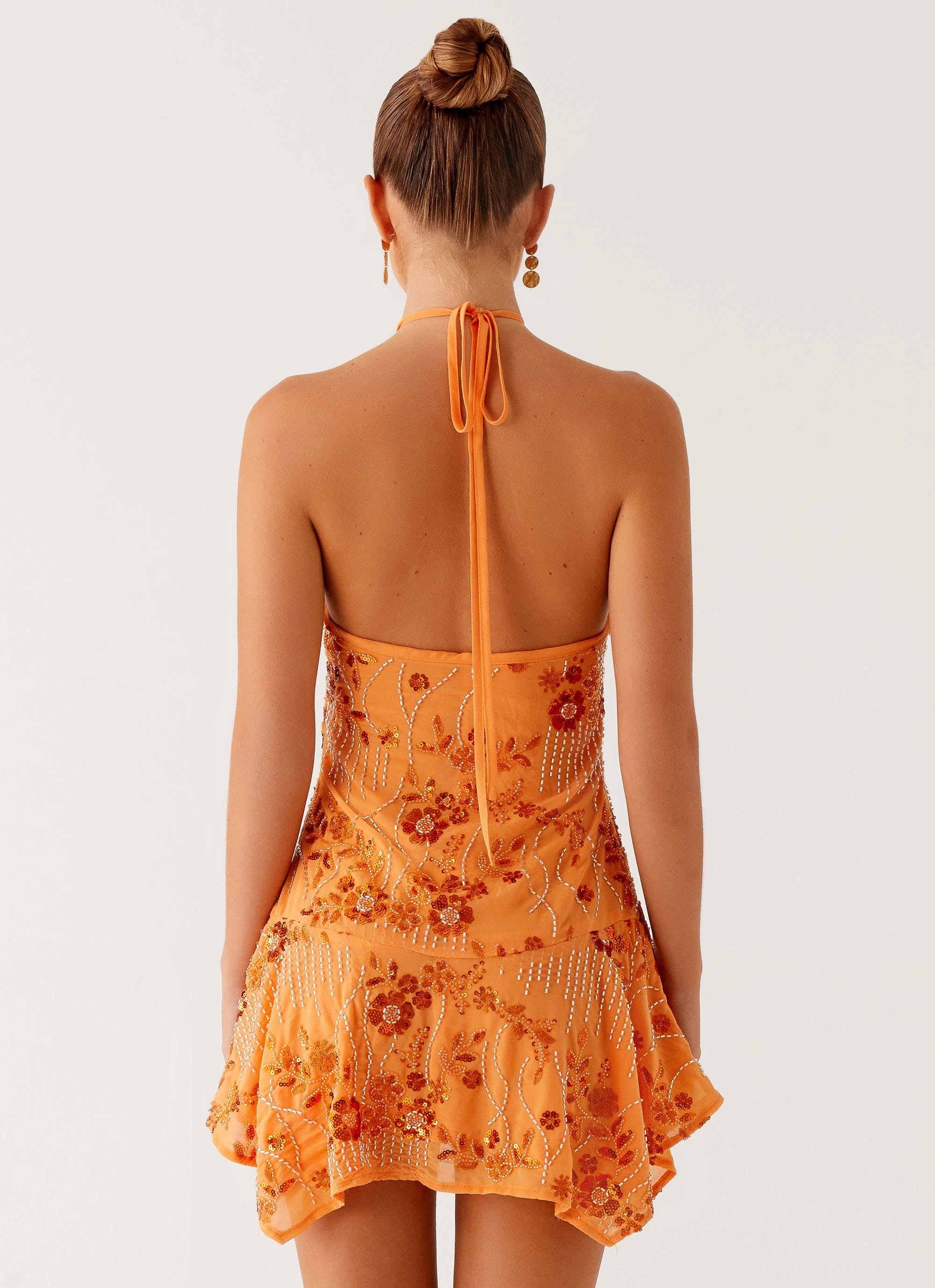 Ampolia Halter Mini Dress - Orange Quick Glam Easy-Storage