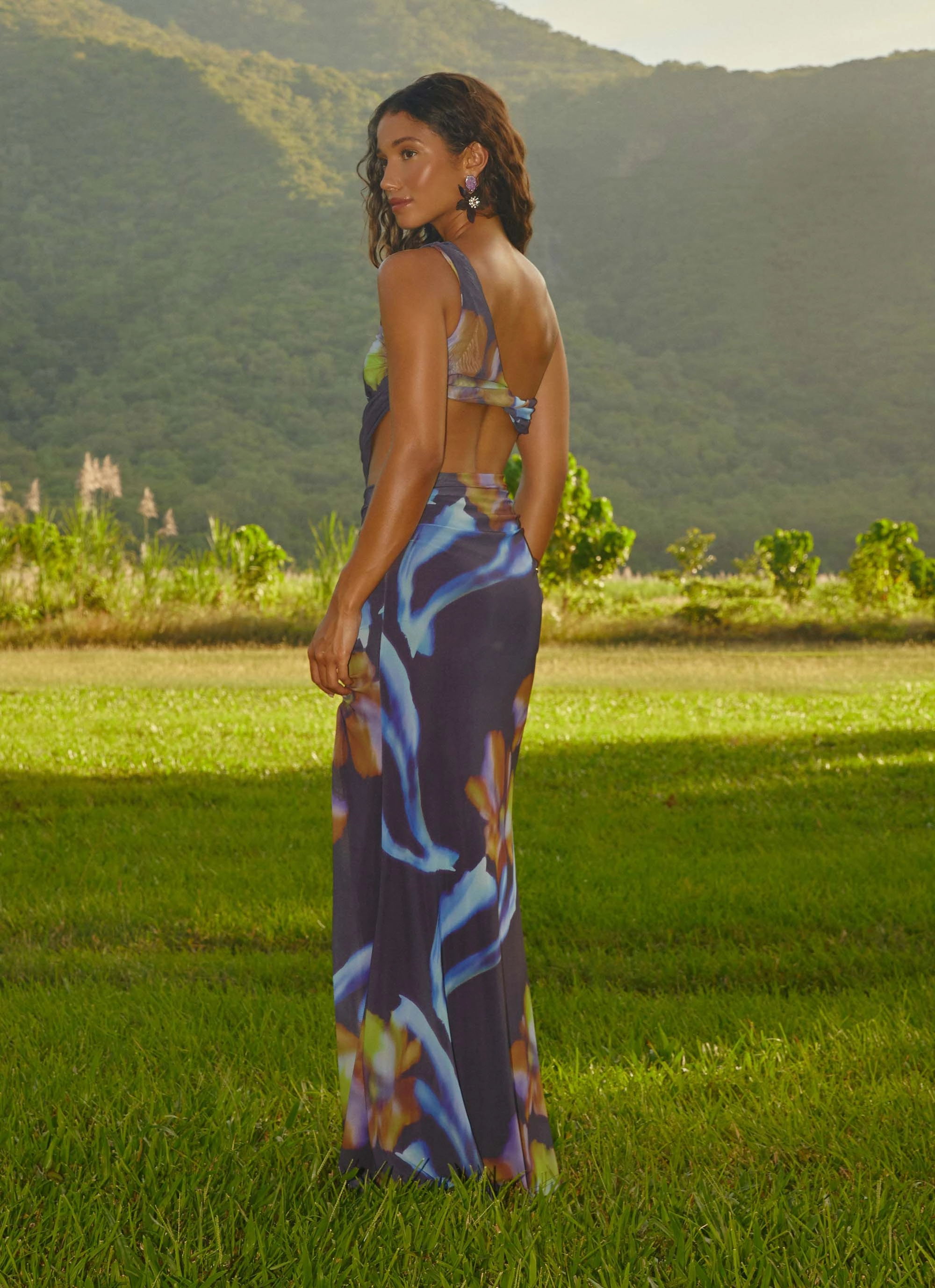 Zanzibar Maxi Dress - Dark Floral Feather Light