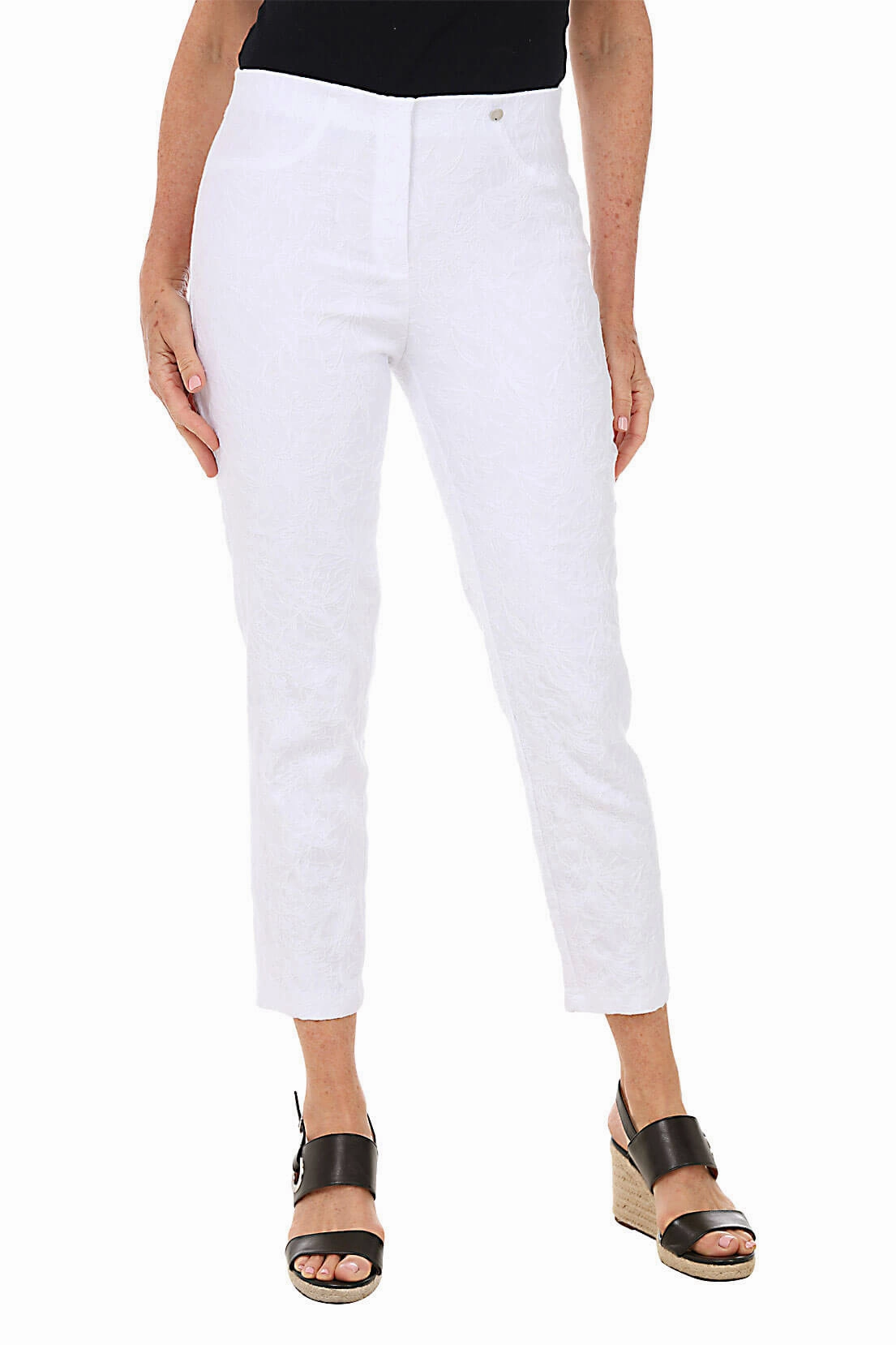 DurableReinforcedMaterial Double Layered Hem Floral Jacquard Pull-On Ankle Pant