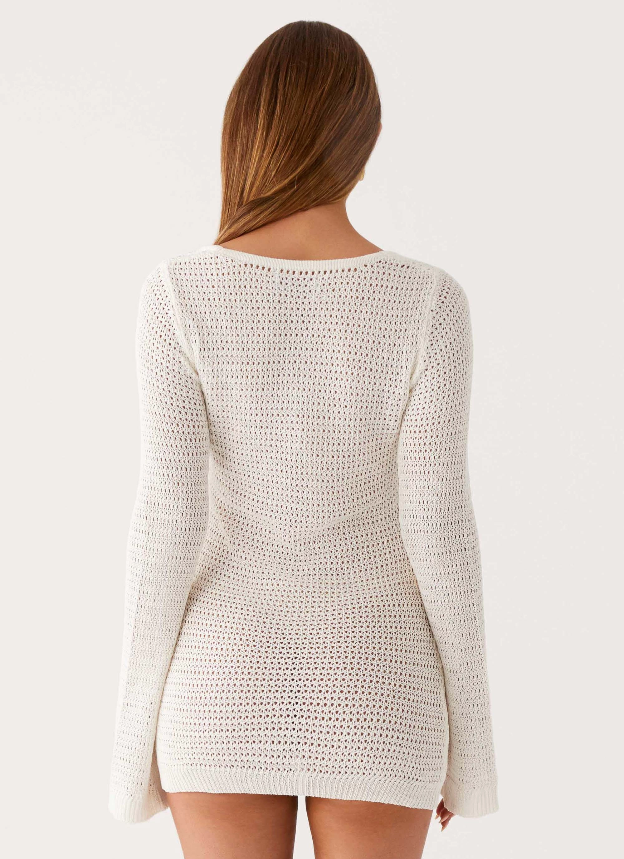 Puff-Sleeve Practical work-to-play piece Ocean Drift Long Sleeve Mini Dress - Ivory