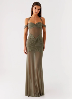 Ivy Lane Maxi Dress - Olive Light Sheen