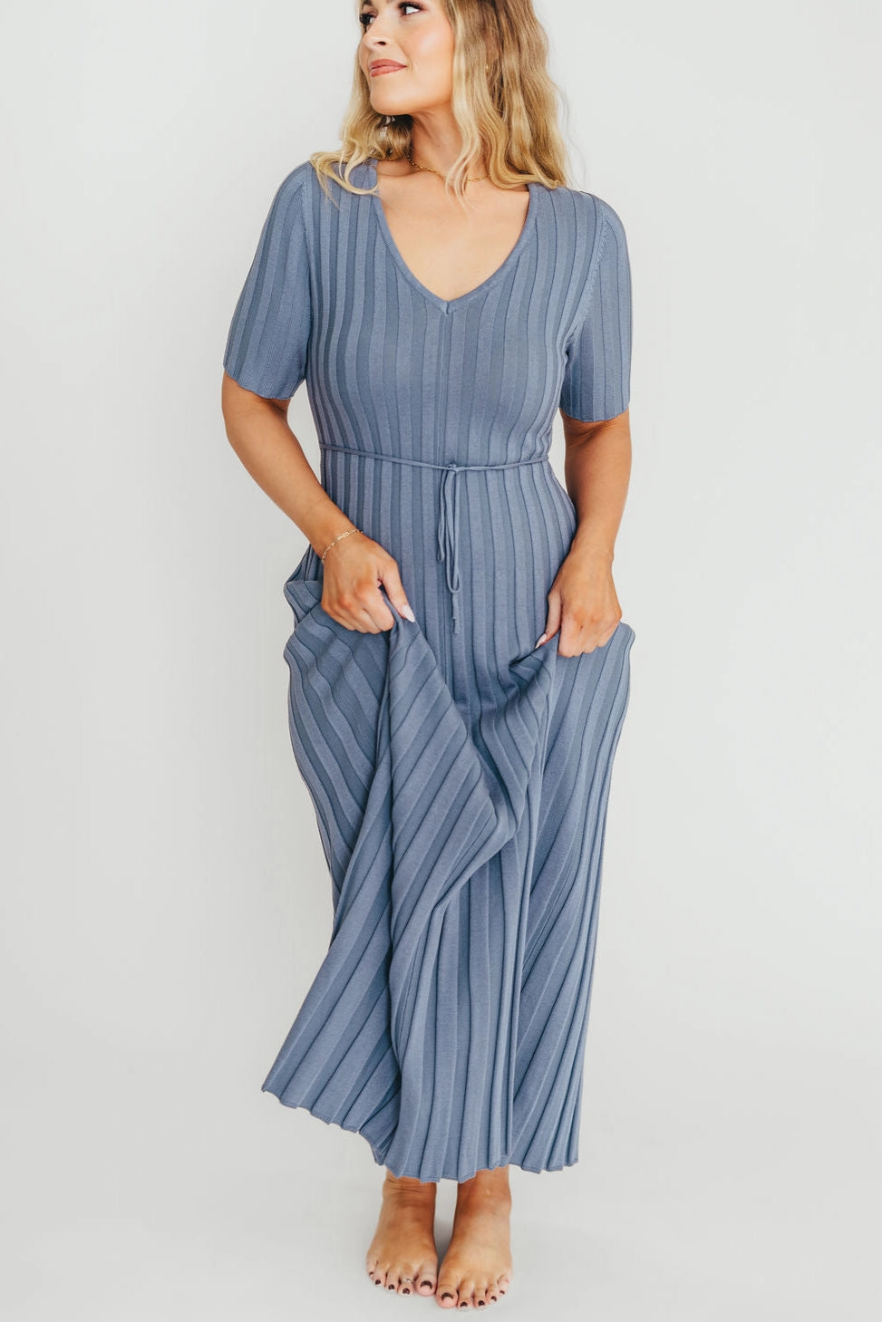 Family Glow Oakley Ribbed Maxi Dress in Dusty Blue - Bump Friendly *Final-Sale*