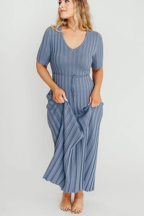 Family Glow Oakley Ribbed Maxi Dress in Dusty Blue - Bump Friendly *Final-Sale*
