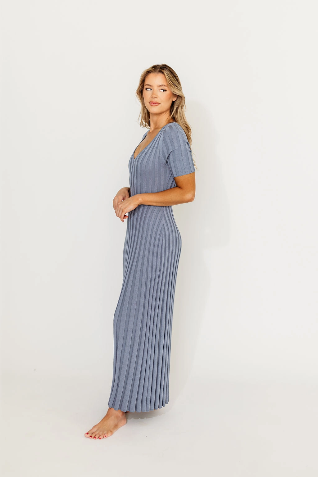 Oakley Ribbed Maxi Dress in Dusty Blue - Bump Friendly *Final-Sale* Urban Style