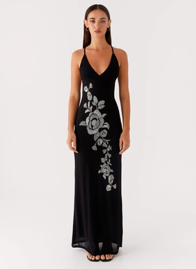 Beki Beaded Mesh Maxi Dress - Black Soft Silhouette