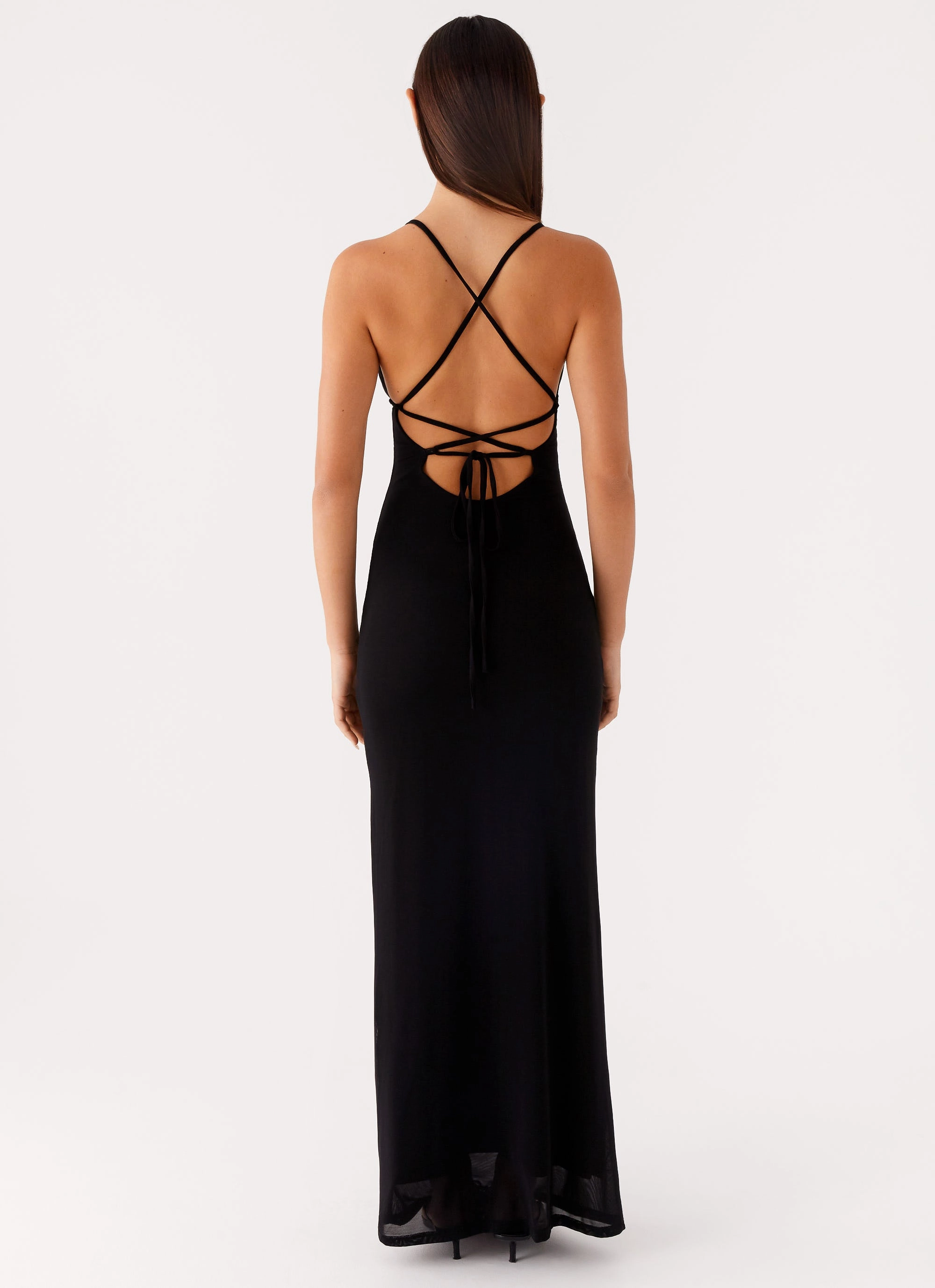 Beki Beaded Mesh Maxi Dress - Black everyday elegance Inner lining