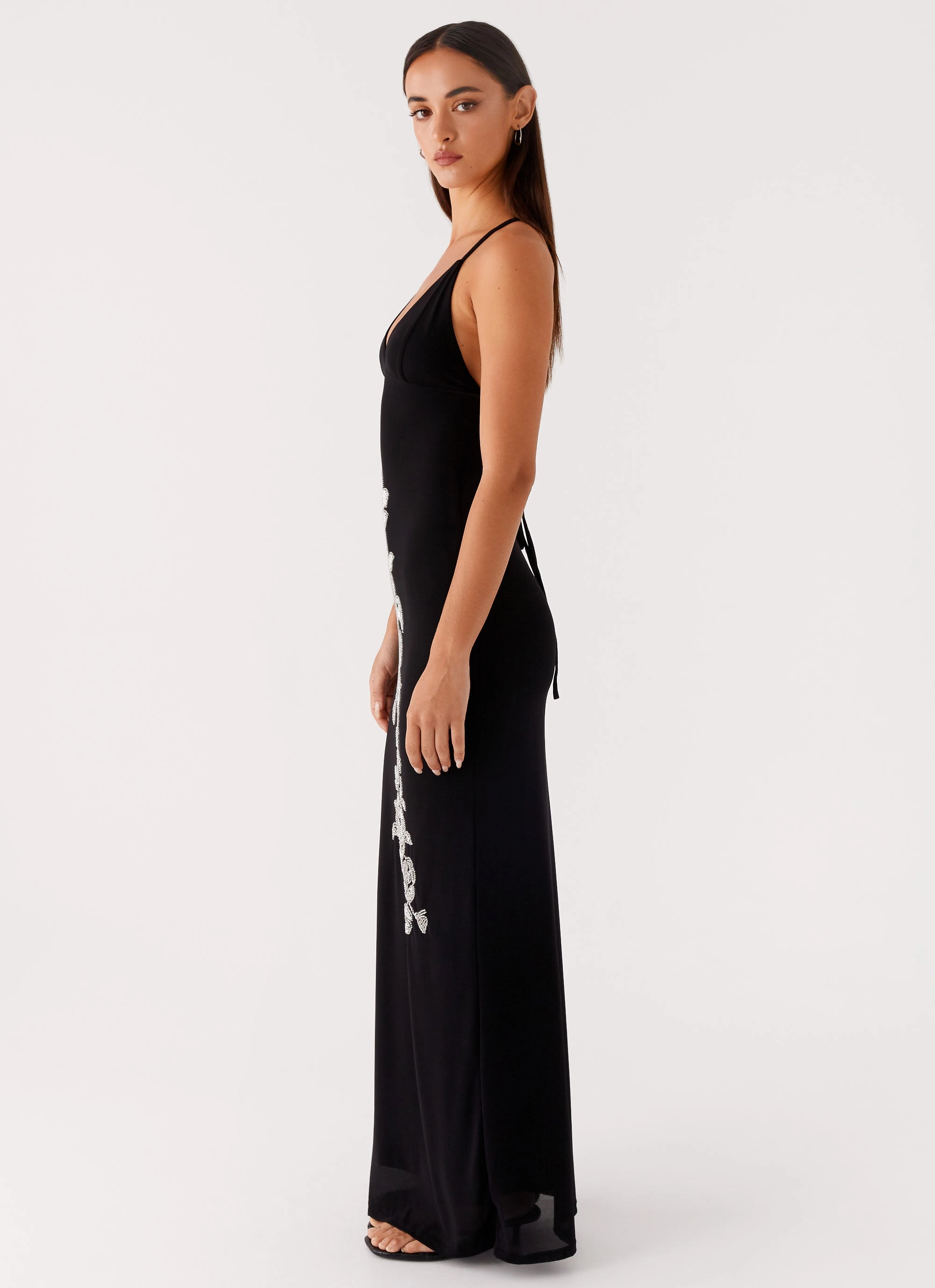 Daily Casual Sleek Cut Beki Beaded Mesh Maxi Dress - Black