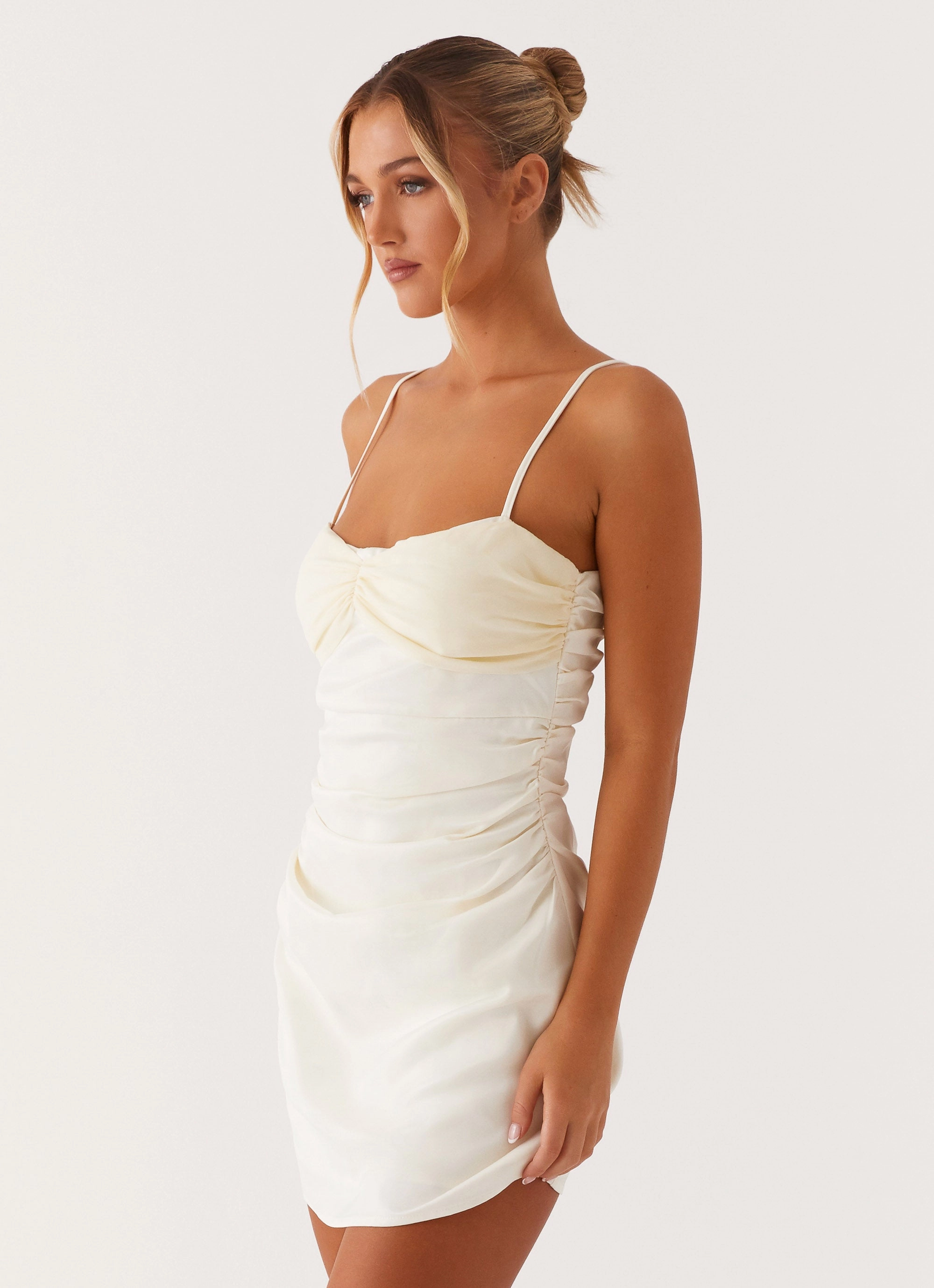 Last Summer Mini Dress - Ivory Flattering Shape Design