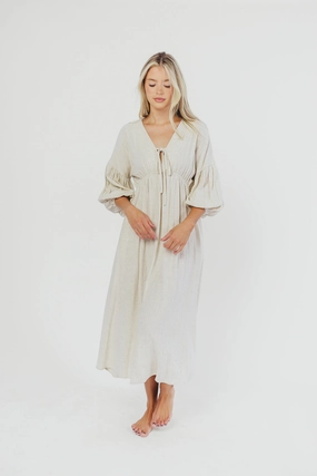 Soft Appeal Travel-friendly Hunter Linen-Blend Midi Dress in Greige - Bump Friendly