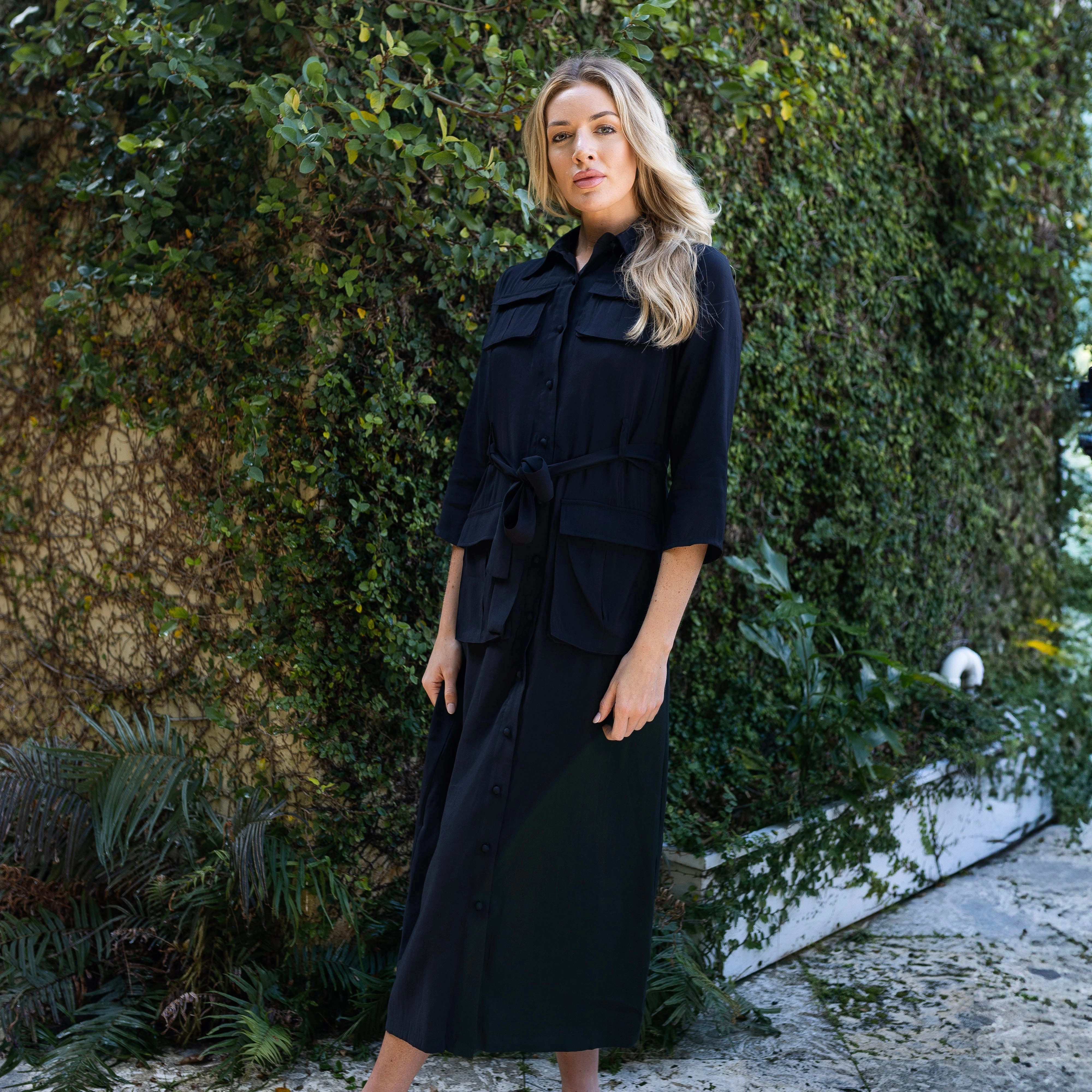Natural Layers Versatile Look Belted Shirtdress | Black [Final Sale]