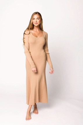 Alison Knit Sweater Maxi Dress in Almond Crisp Finish