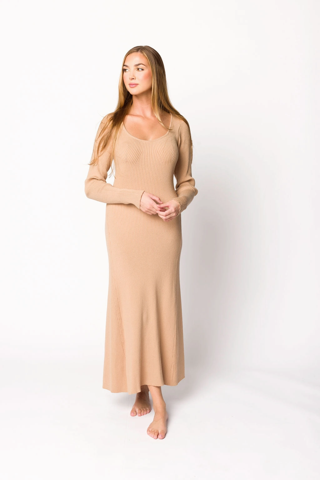 Alison Knit Sweater Maxi Dress in Almond Casual Comfort
