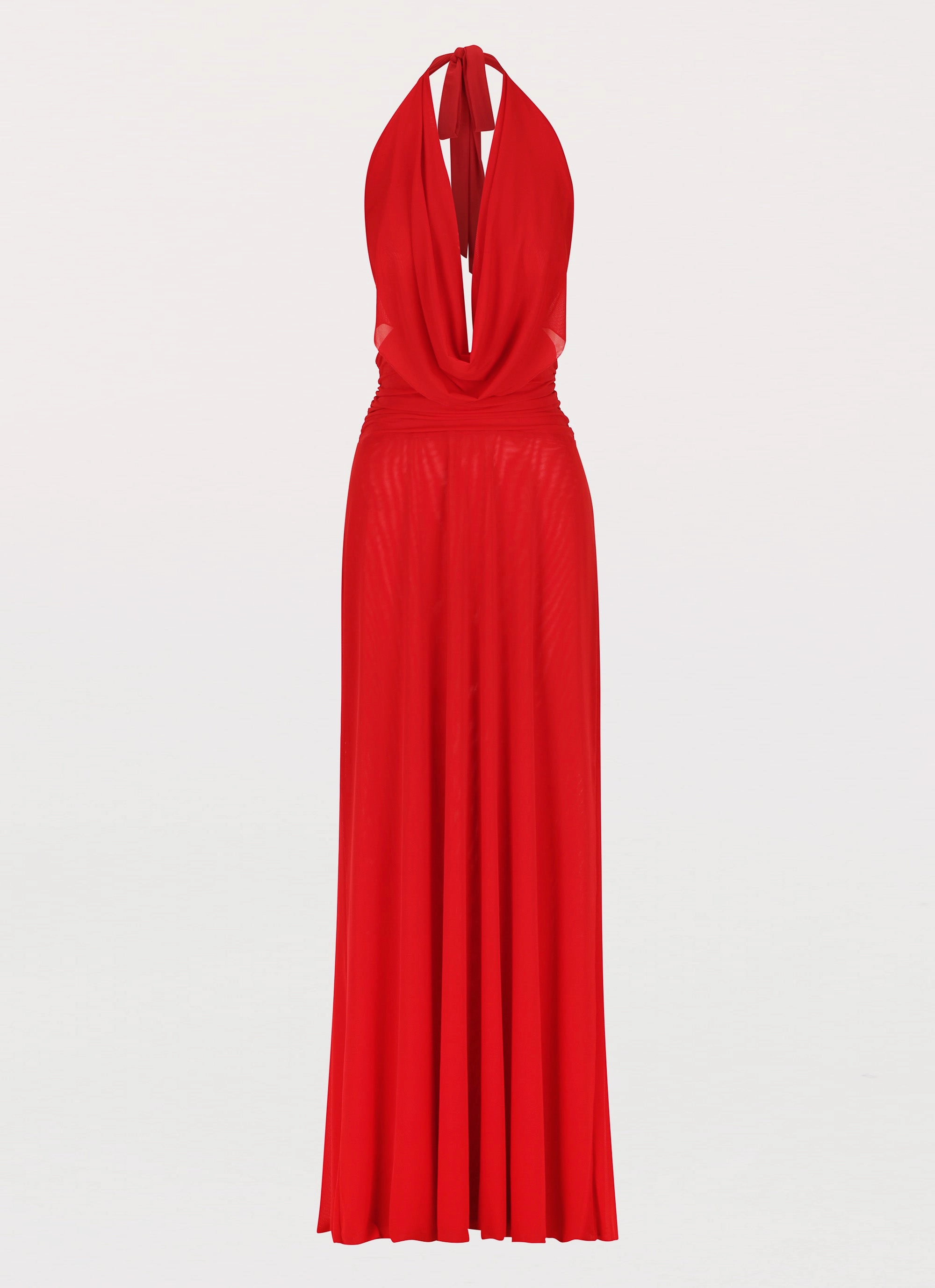 Elysia Mesh Maxi Dress - Cherry Red Shine Skin Basic Fashion