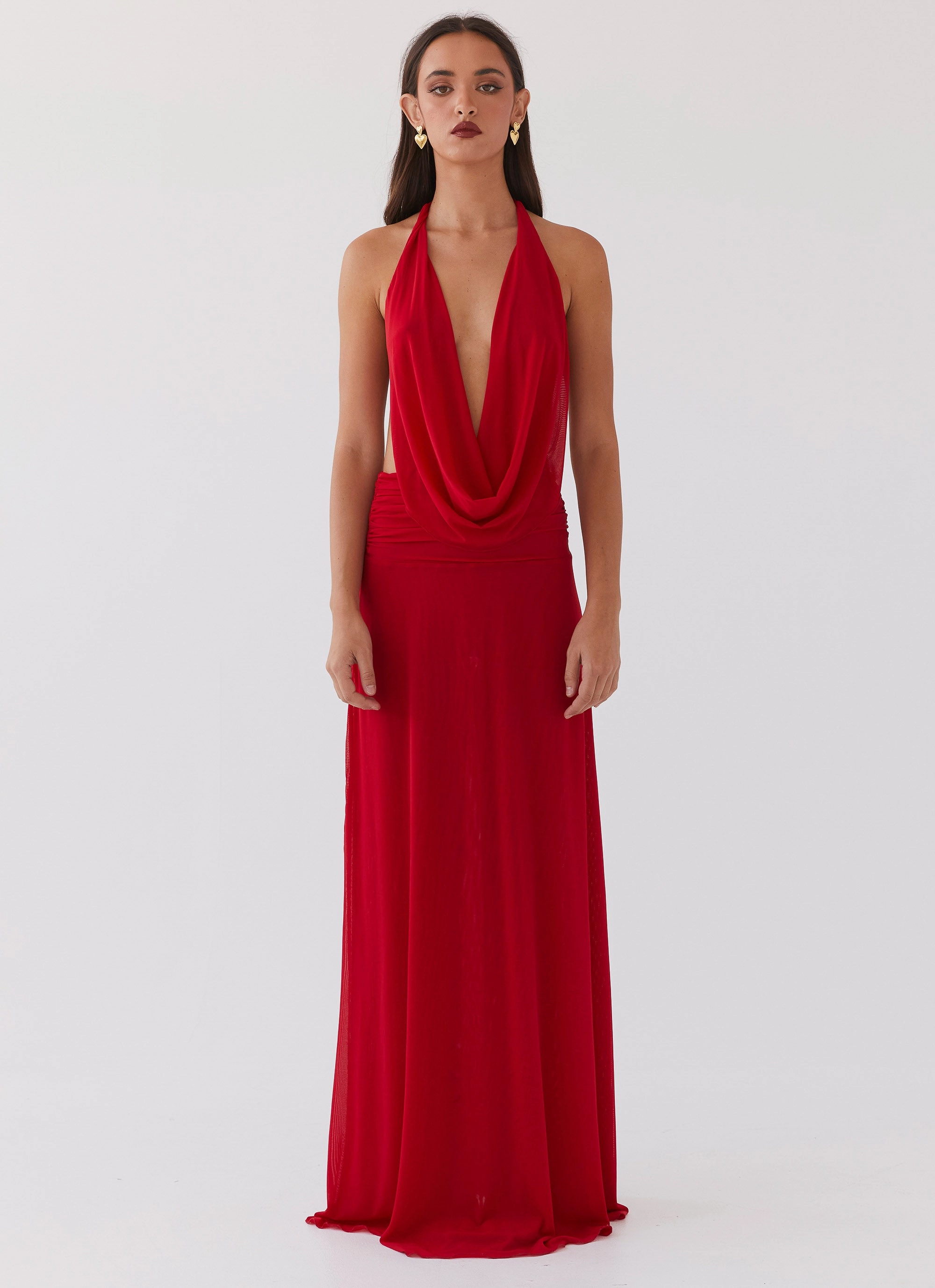 Lounge Moment Gift-Worthy Elysia Mesh Maxi Dress - Cherry Red