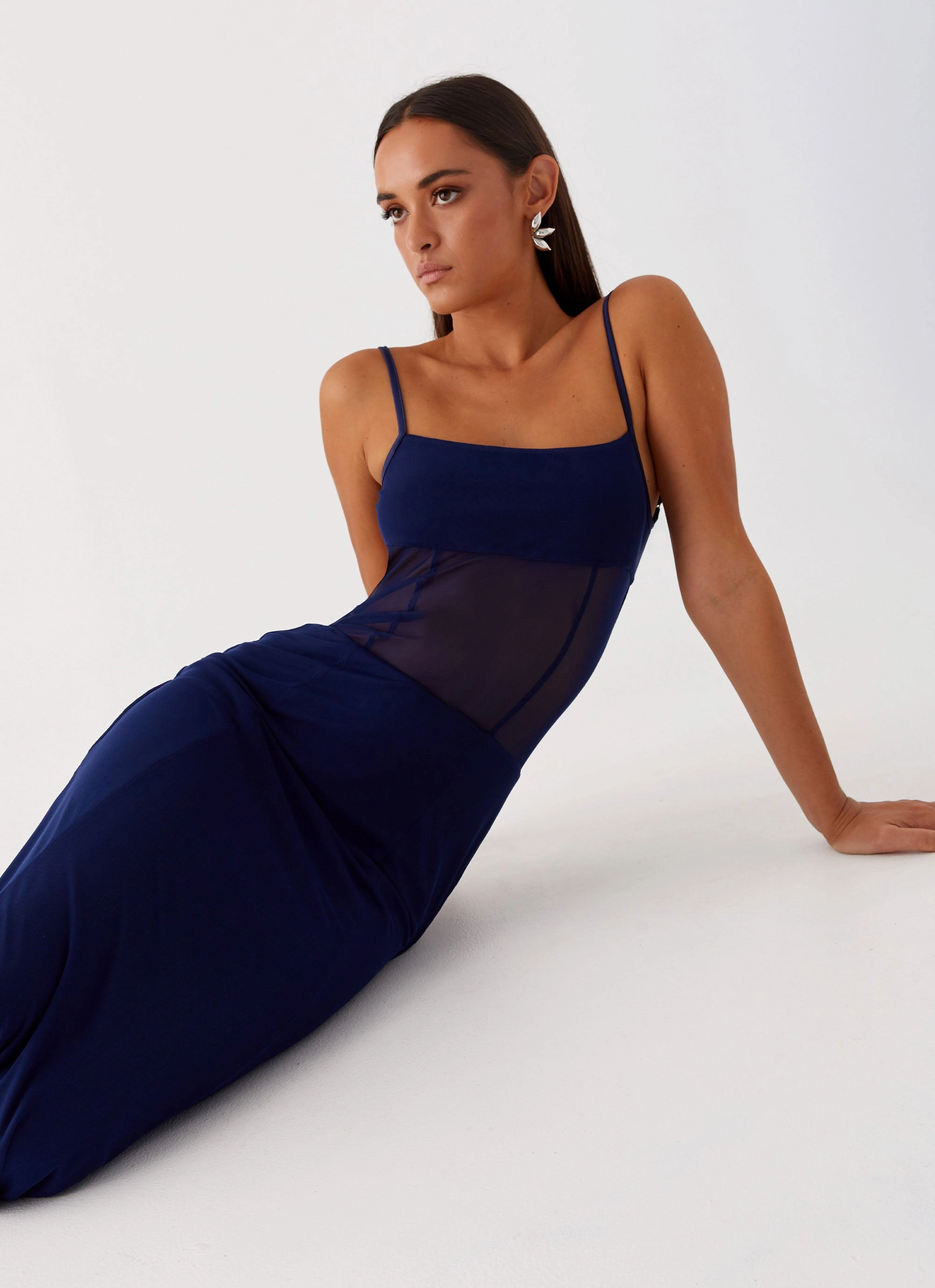 Natural Drape Sheer Layer Miranda Maxi Dress - Navy