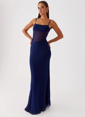 Miranda Maxi Dress - Navy Patterned-Fabric Wedding guest