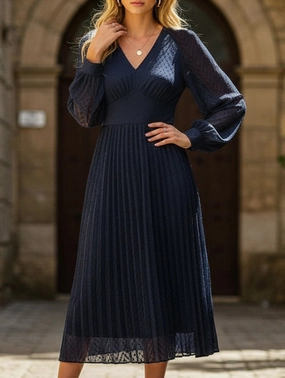 Stylish Wear Long-sleeved pure color dress with high-end feel