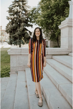 Jadyn Dress Collegiate Multi-stripe Open Design Fluid Fabric