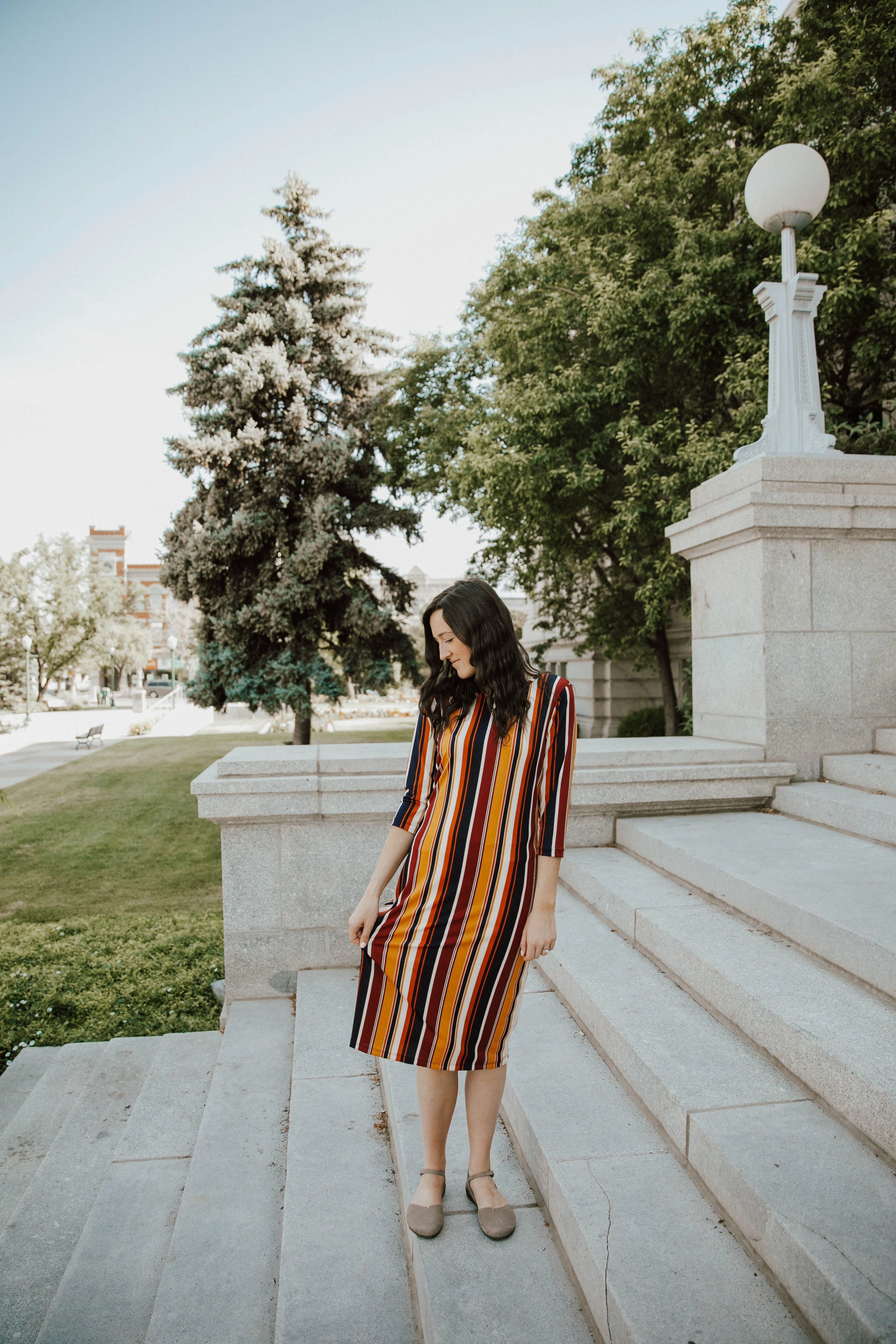 Jadyn Dress Collegiate Multi-stripe Flared shape