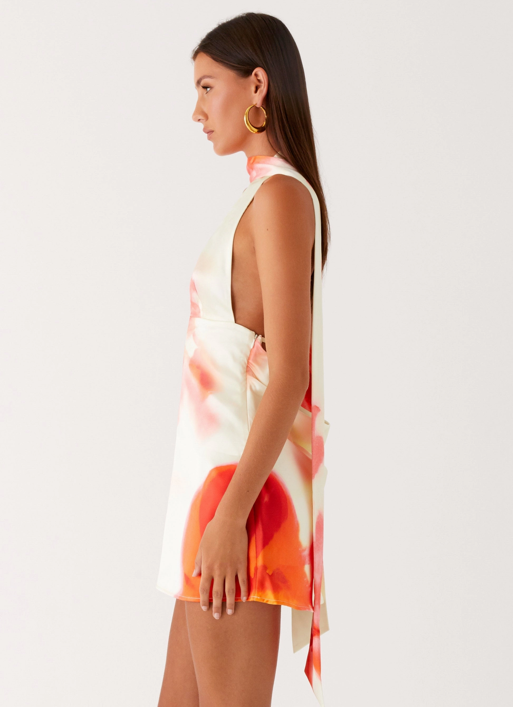 Durable-Fabric Alicia Satin Halter Mini Dress - Mimosa Blossom