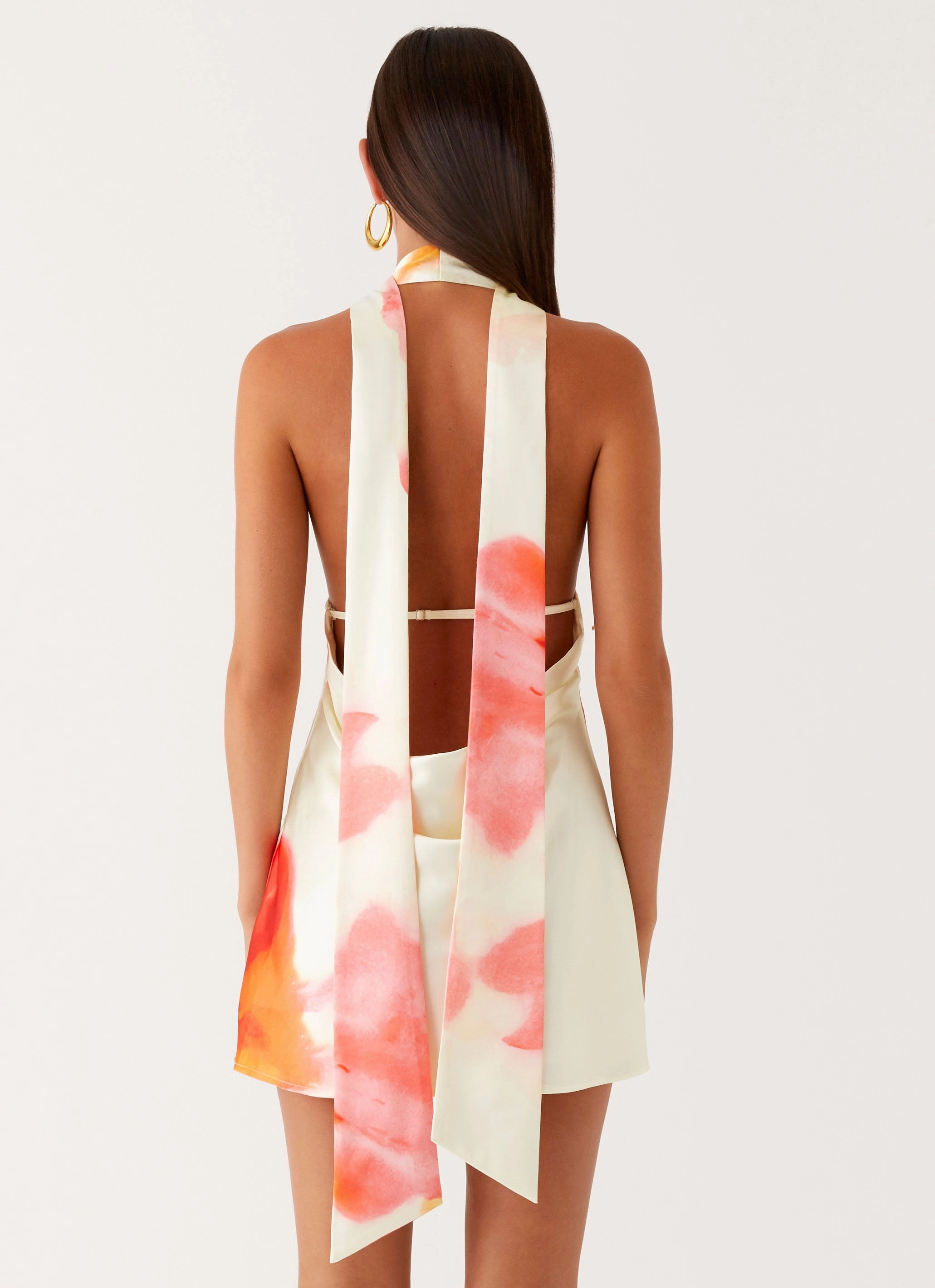 Layered Comfort Wear Fashionable appearance Alicia Satin Halter Mini Dress - Mimosa Blossom