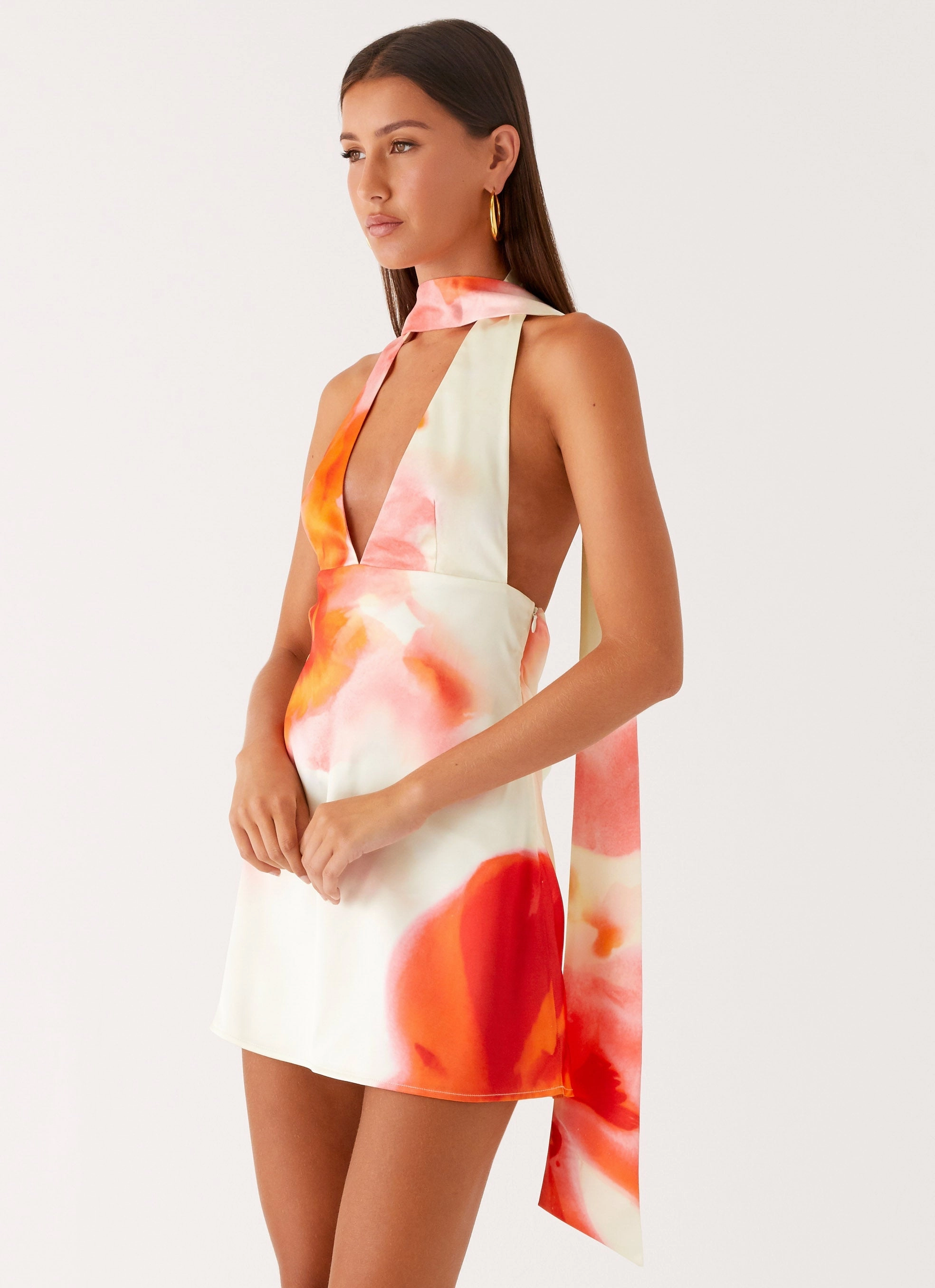 Alicia Satin Halter Mini Dress - Mimosa Blossom Comfy Style