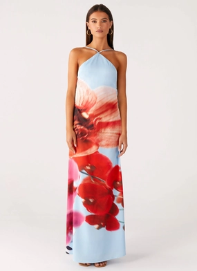 Chloe Maxi Dress - Turquoise Bloom Off-Shoulder