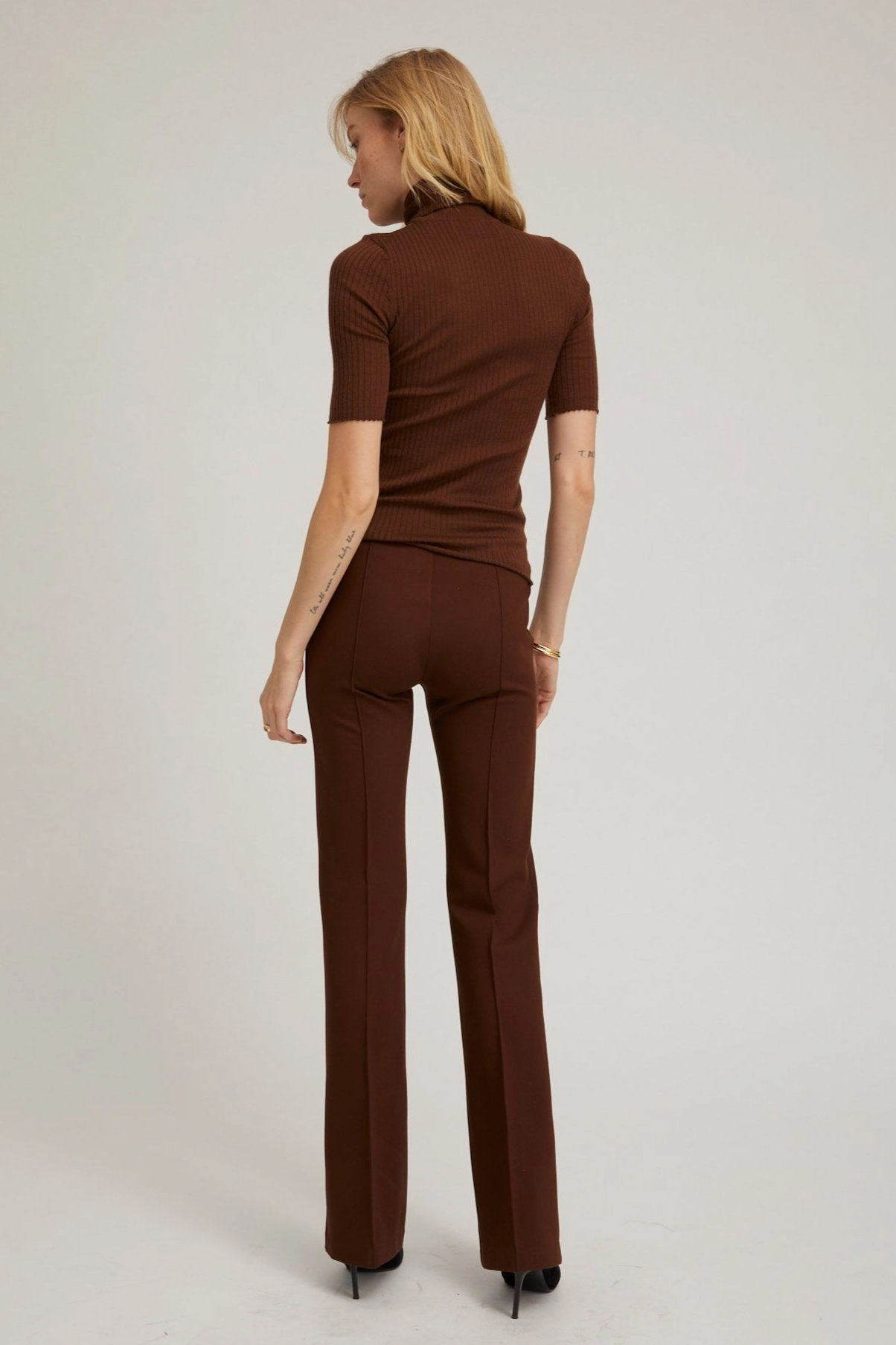 Chocolate Casanova Micro Flare Pintuck Pants AntiPillingFabric Laser Cut Perforations
