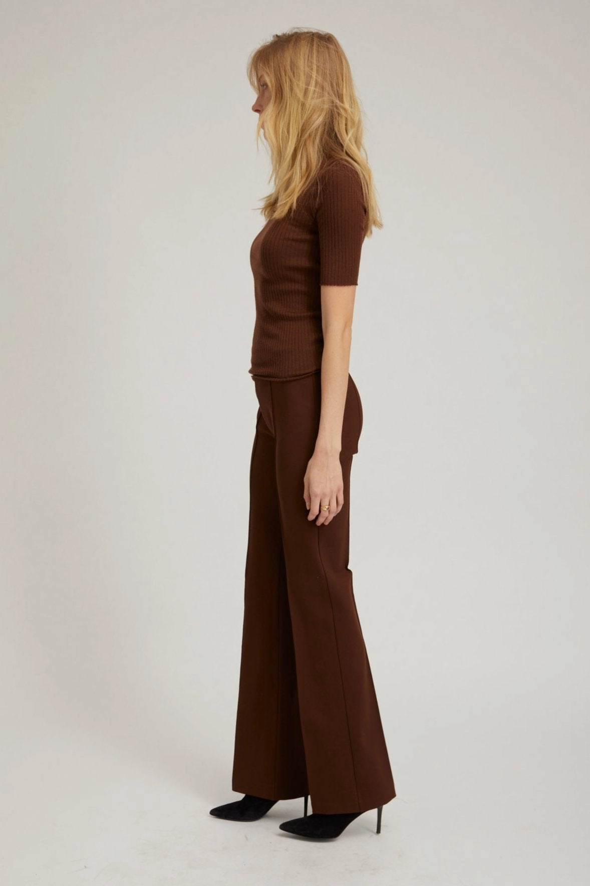 Chocolate Casanova Micro Flare Pintuck Pants On The Move Lined interior
