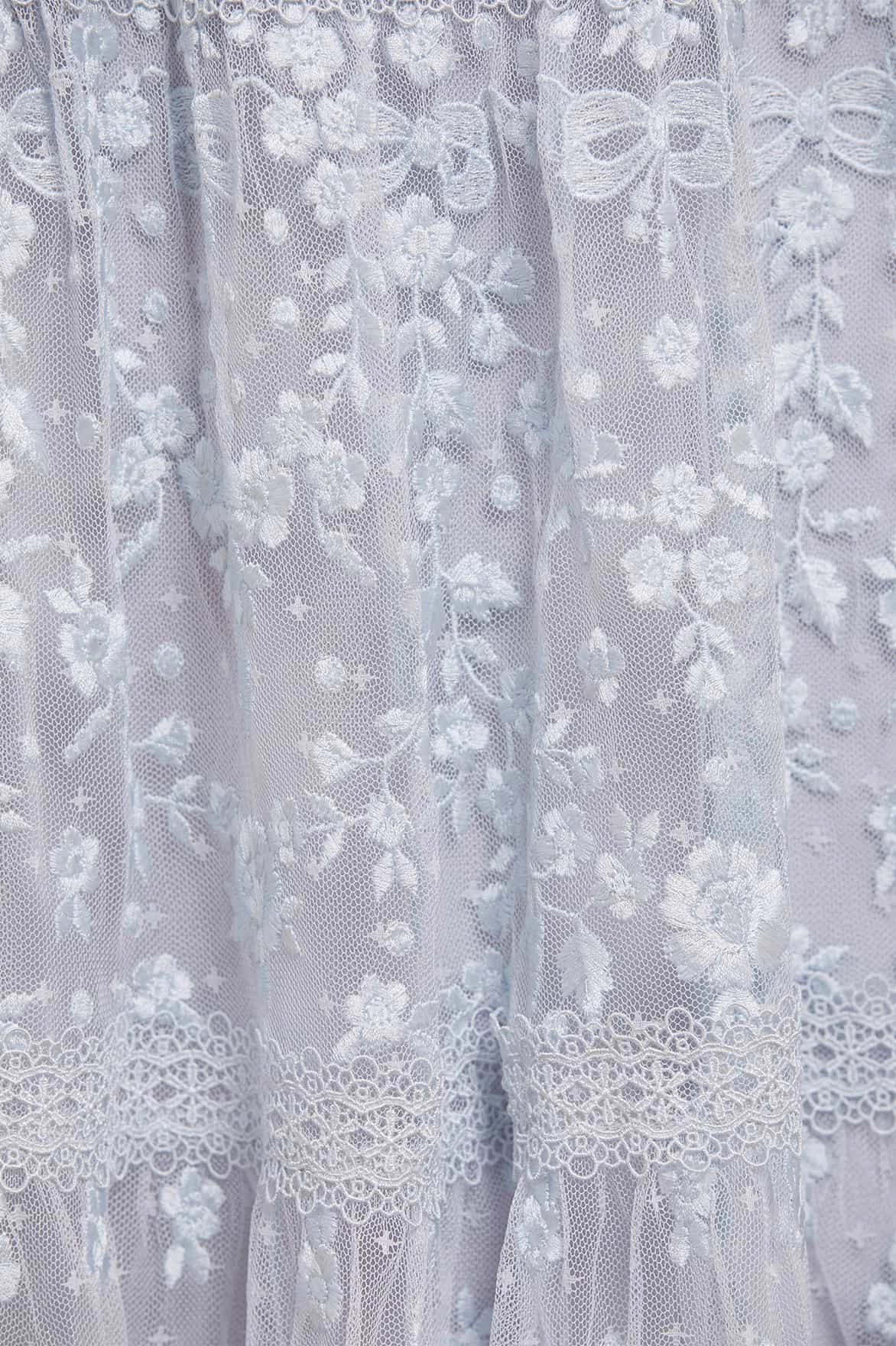 Classic Appeal Floral-Pattern Celestia Ribbon Ankle Gown