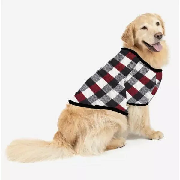 Christmas Cartoon and 'Merry Whatever' Letter Print Contrast Tops and Red & Black & White Plaid Pants Family Matching Pajamas Set With Dog Bandana
