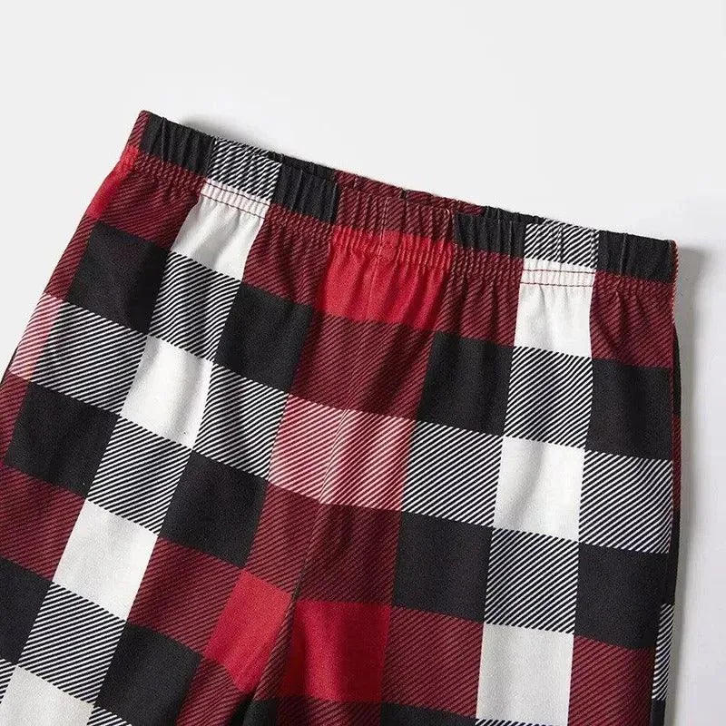 Christmas Cartoon and 'Merry Whatever' Letter Print Contrast Tops and Red & Black & White Plaid Pants Family Matching Pajamas Set With Dog Bandana