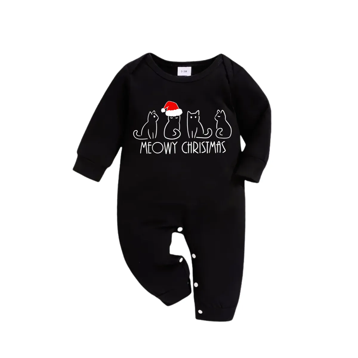Christmas Cartoon Cat Print Black Long Sleeve Top with Green and Black Plaid Family Matching Pajamas