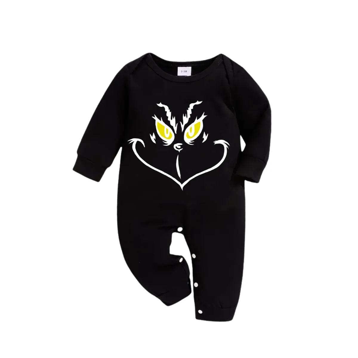 Christmas Cartoon Face Print Black Long Sleeve Top with Green and Black Plaid Family Matching Pajamas