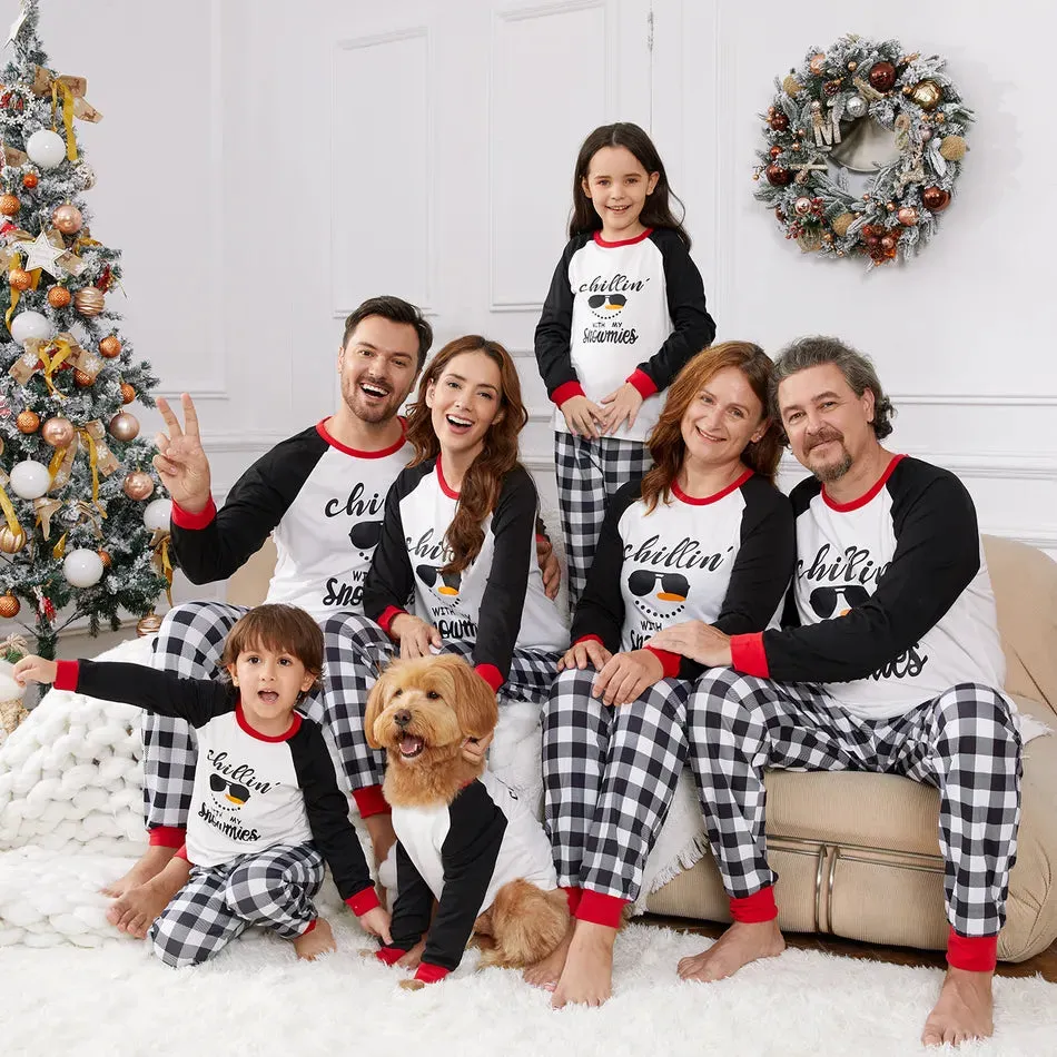 Christmas Family Matching Pajamas Sets Chillin Snowmies Cool Sunglasses Snowman Plaids Pants