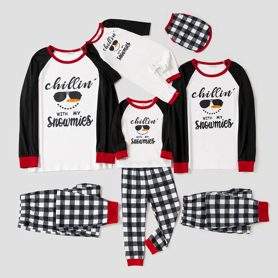 Christmas Family Matching Pajamas Sets Chillin Snowmies Cool Sunglasses Snowman Plaids Pants