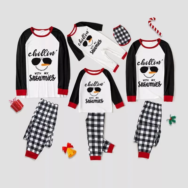 Christmas Family Matching Pajamas Sets Chillin Snowmies Cool Sunglasses Snowman Plaids Pants
