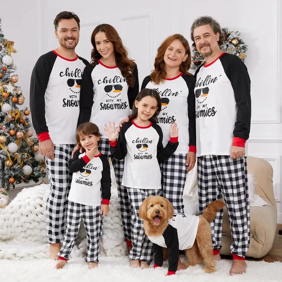 Christmas Family Matching Pajamas Sets Chillin Snowmies Cool Sunglasses Snowman Plaids Pants