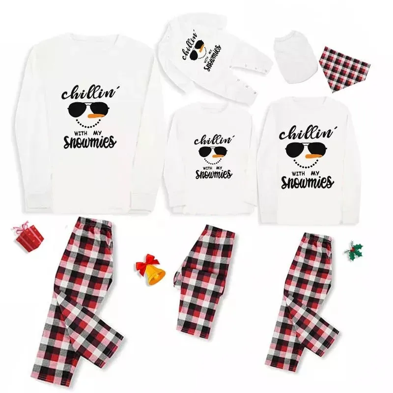 Christmas Family Matching Pajamas Sets Chillin Snowmies Cool Sunglasses Snowman Plaids Pants
