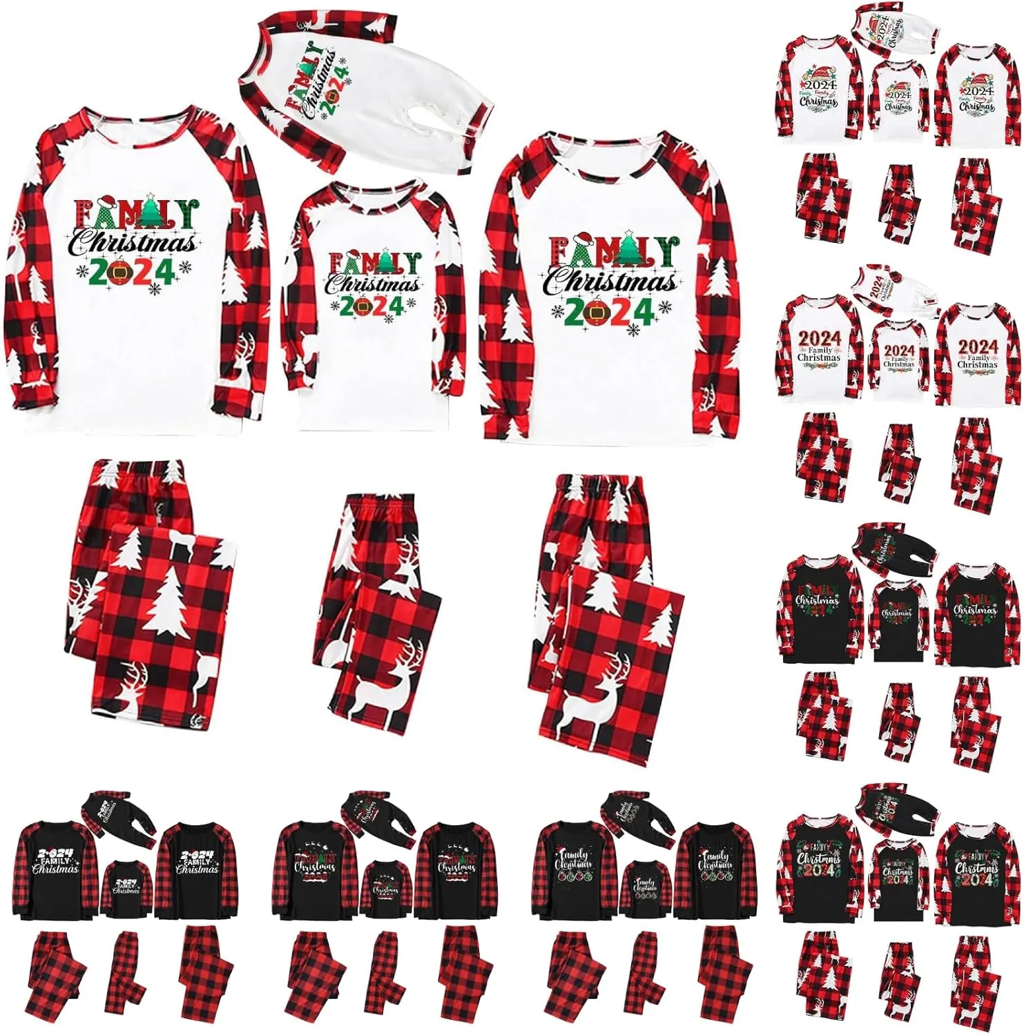 Christmas Family Pajamas Matching Sets Long Sleeve Comfy Sleepwear Xmas Plaid Pjs Set for Couples Women Men