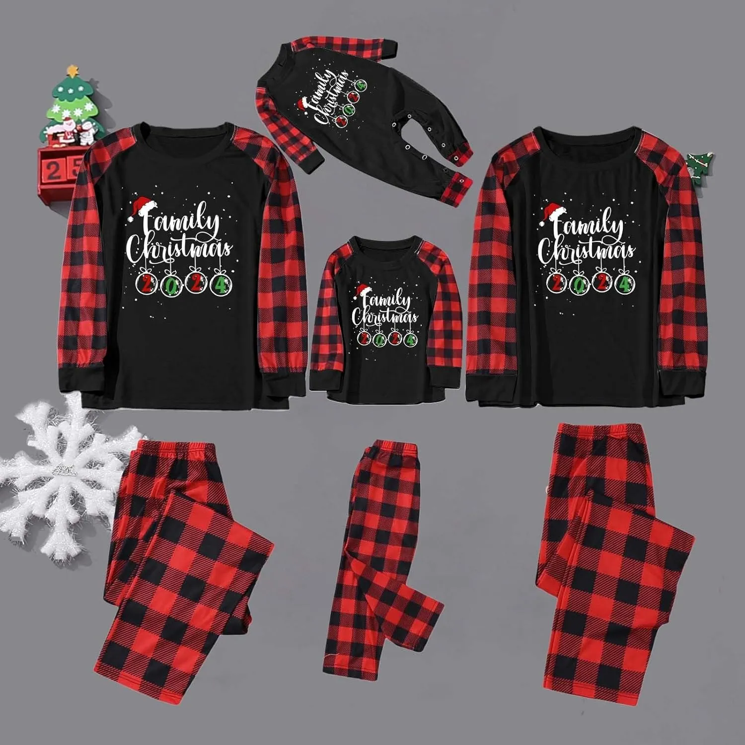 Christmas Family Pajamas Matching Sets Long Sleeve Comfy Sleepwear Xmas Plaid Pjs Set for Couples Women Men