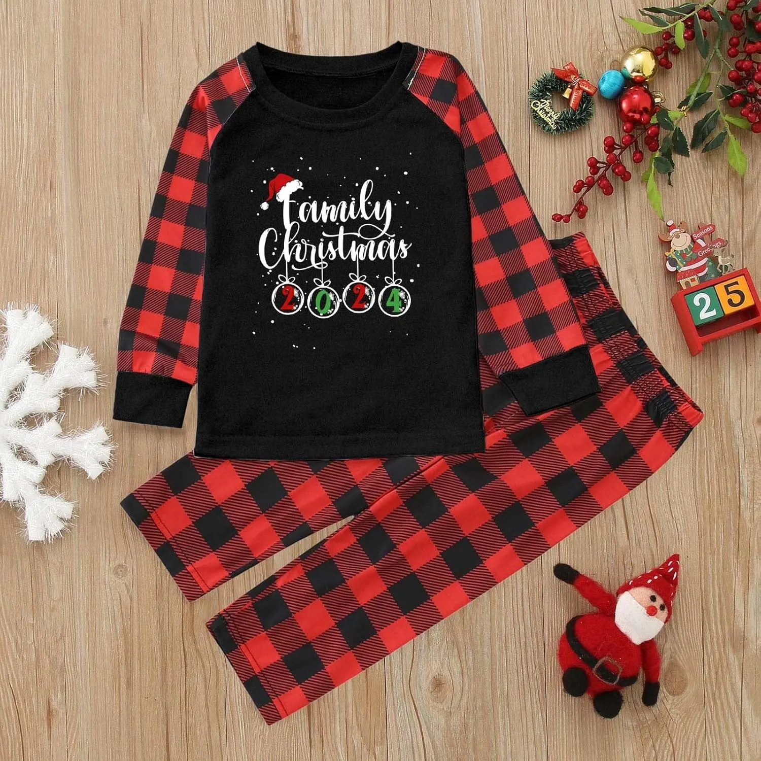 Christmas Family Pajamas Matching Sets Long Sleeve Comfy Sleepwear Xmas Plaid Pjs Set for Couples Women Men